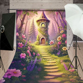 Aperturee - Aperturee Cozy Tower Pink Floral Trees Sweep Photo Backdrop